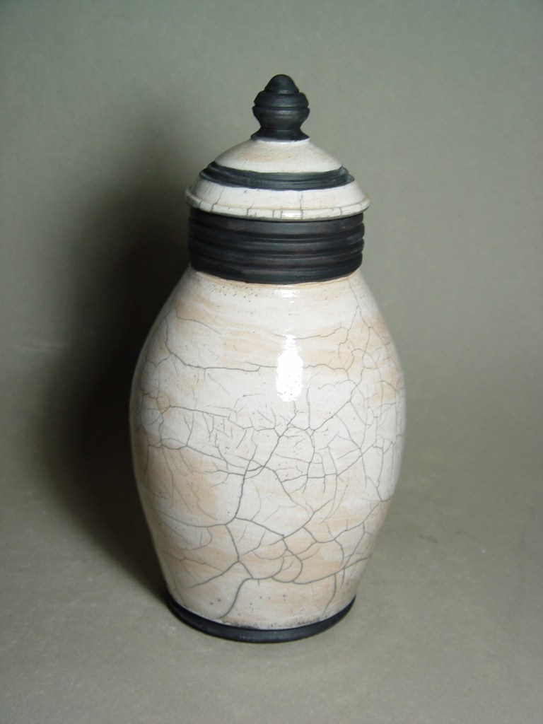 Lidded Raku Jar: Local clay, raku glaze
