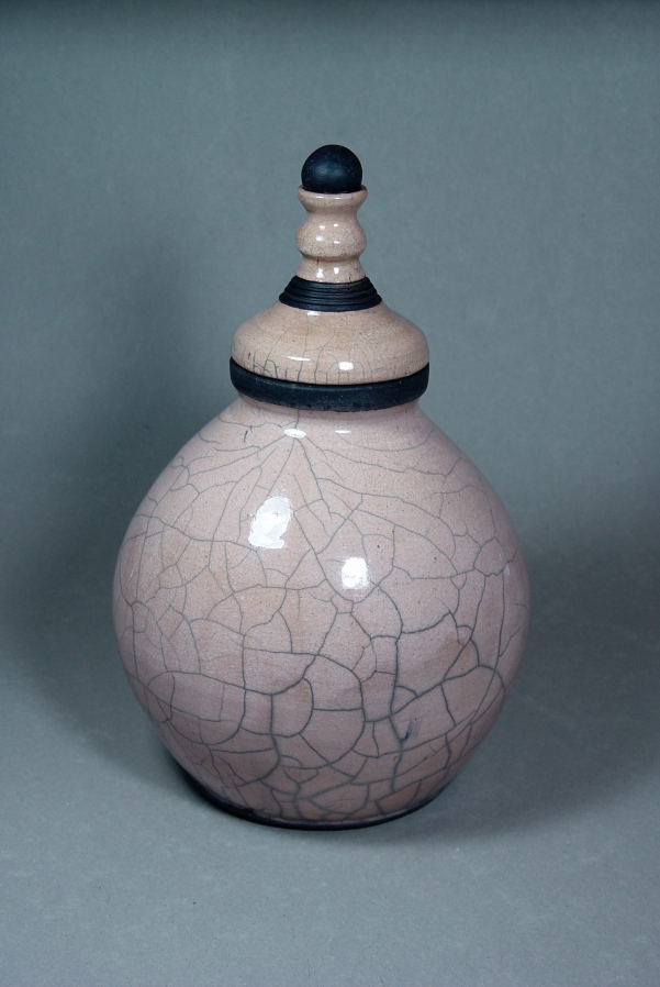 Lidded Raku Jar: Local clay, raku glaze